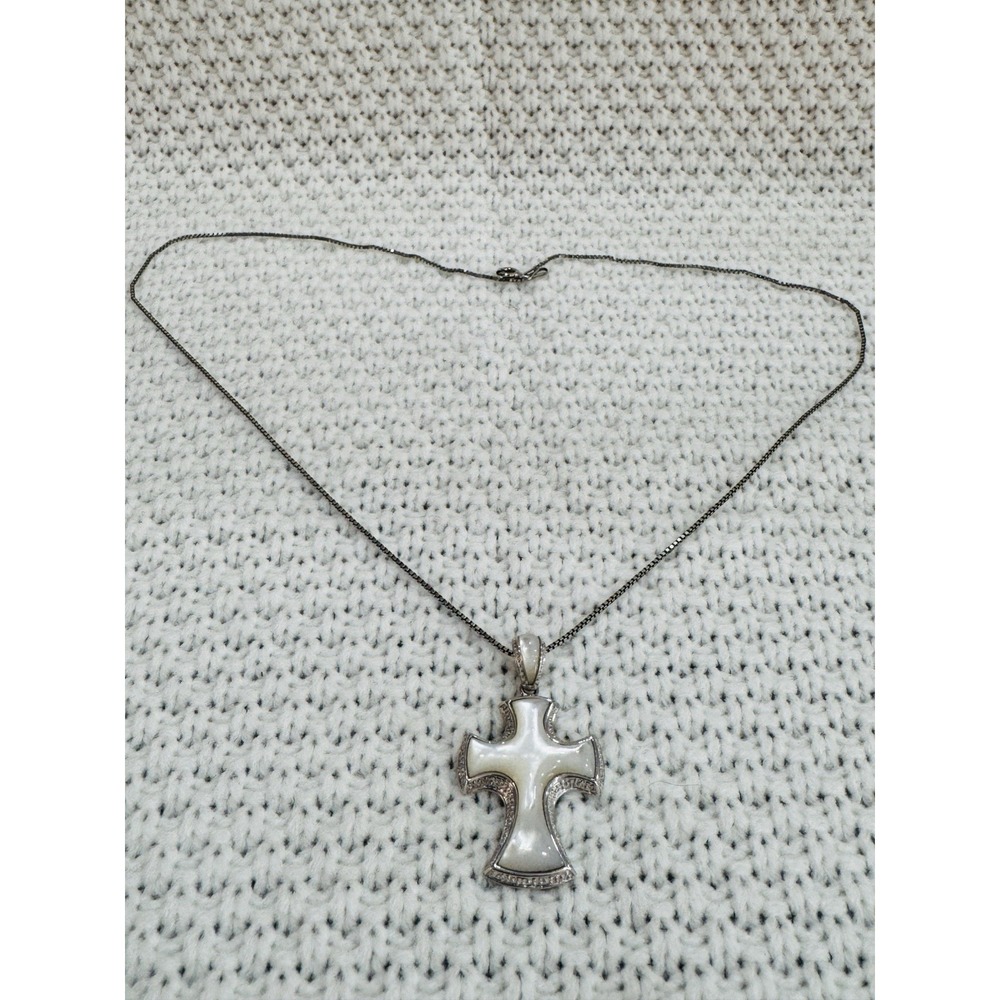NV 925 Sterling Silver Pearlescent Cross Pendant Necklace